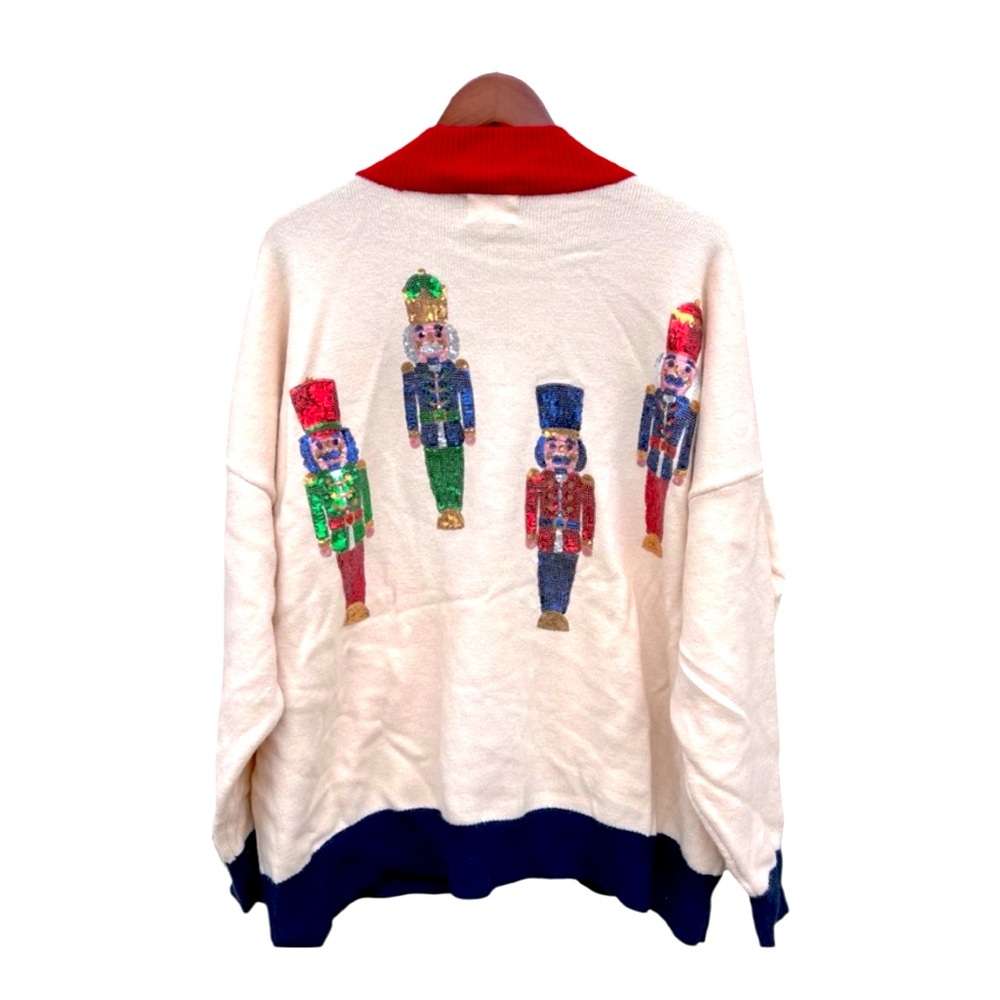 Fantastic Fawn Cream Cardigan with Nutcracker Design